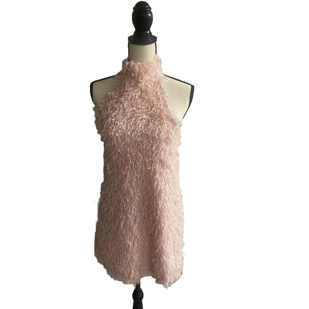 Zara Light Pink Feather Halter Mini Dress
